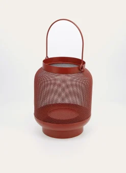 LANTERNE EN MÉTAL PERFORÉ ROUGE FONCE