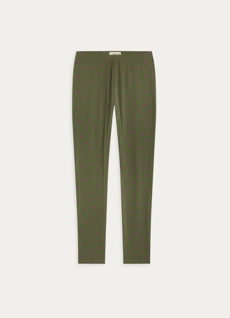 LEGGING LONG EN COTON BIOLOGIQUE IMPRIMÉ FLORAL VERT KAKI