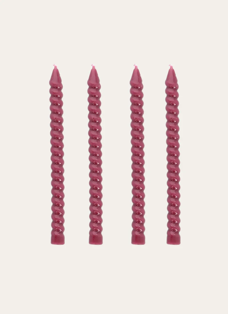 LOT DE 4 MINI BOUGIES TORSADÉES FRAMBOISE