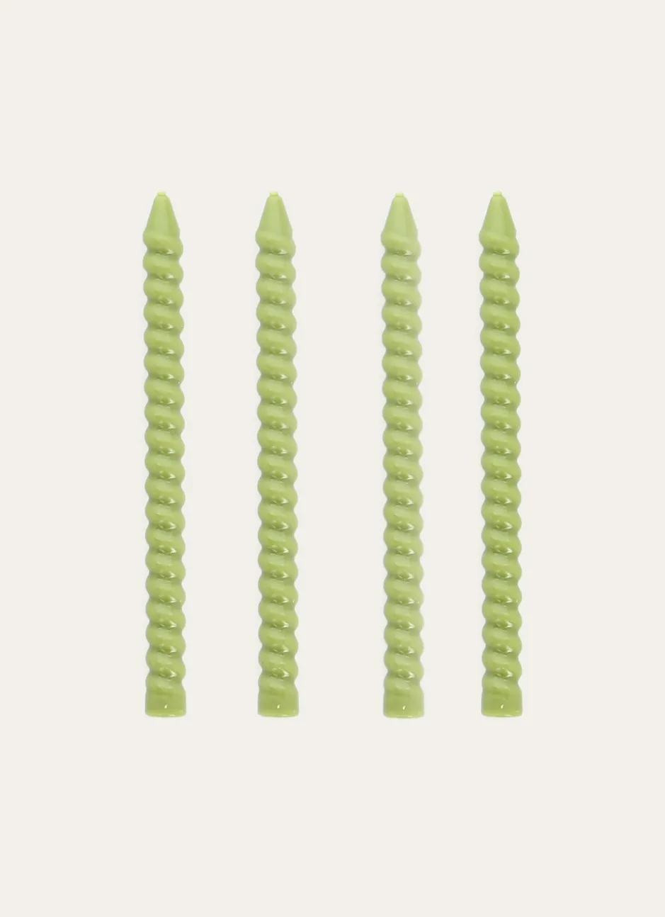 LOT DE 4 MINI BOUGIES TORSADÉES VERT