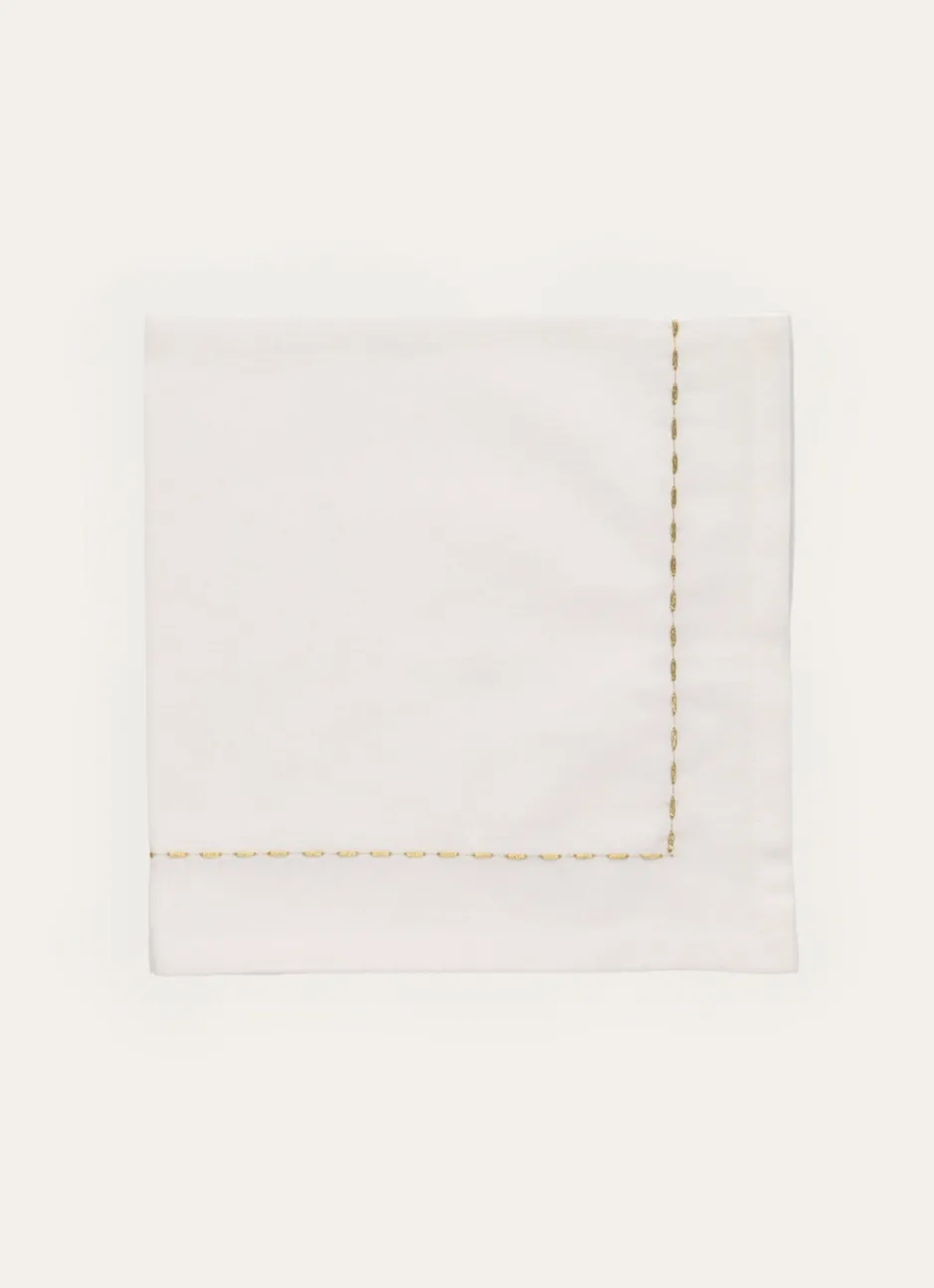 LOT DE 2 SERVIETTES DE TABLE BRODÉES FILS DORÉS BLANC