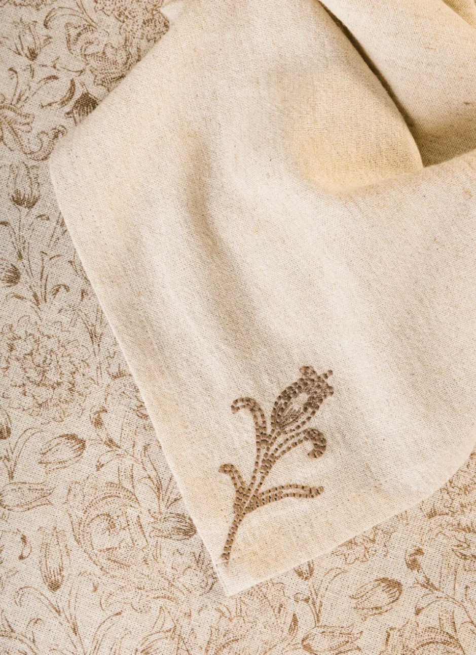 LOT DE 2 SERVIETTES EN COTON-LIN IMPRIMÉ FLORAL NATUREL