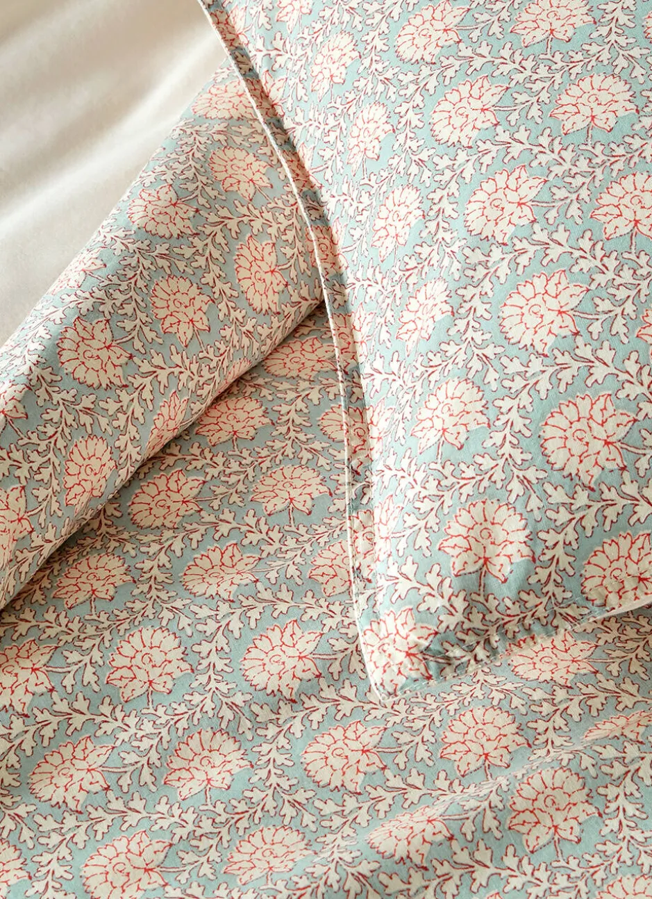 LOT DE 2 TAIES D’OREILLER EN COTON LAVÉ À FLEURS VERT CELADON