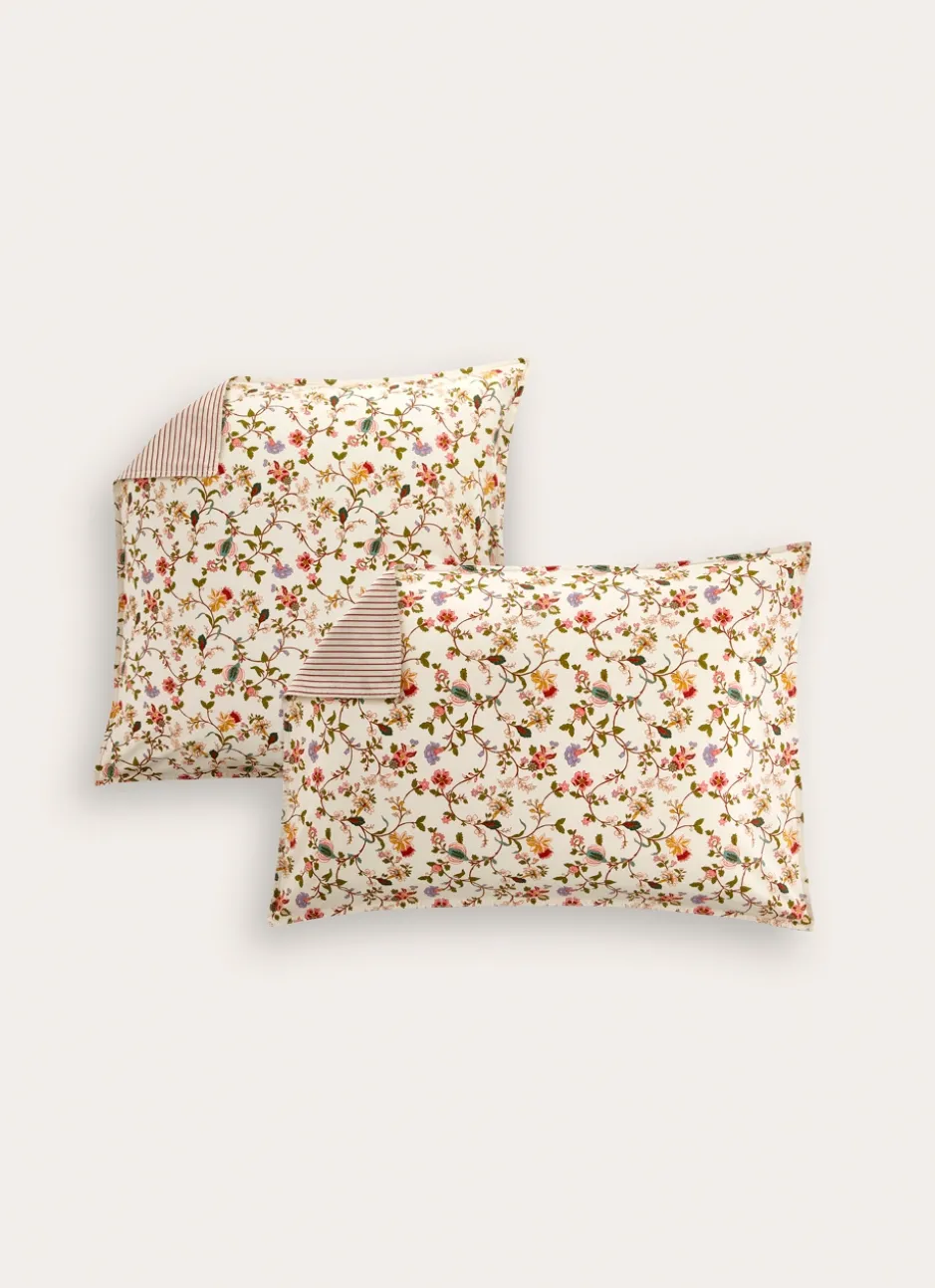 LOT DE 2 TAIES D’OREILLER EN COTON LAVÉ FLEURIE BLANC CASSÉ