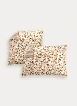 LOT DE 2 TAIES D’OREILLER EN COTON LAVÉ FLEURIE BLANC CASSÉ