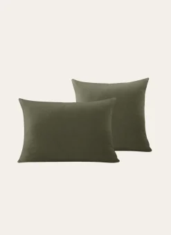 LOT DE 2 TAIES D'OREILLER EN FLANELLE COCON KAKI
