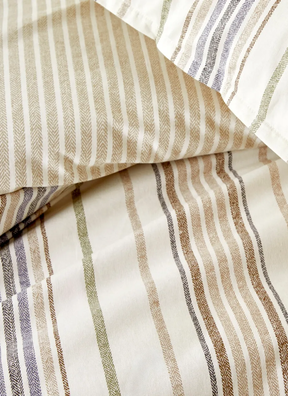 LOT DE 2 TAIES D’OREILLER IMPRIMÉ RAYURES CHEVRONS BEIGE CLAIR