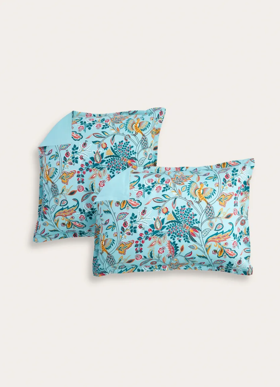 LOT DE 2 TAIES EN SATIN MOTIF FLORAL GAIA BLEU