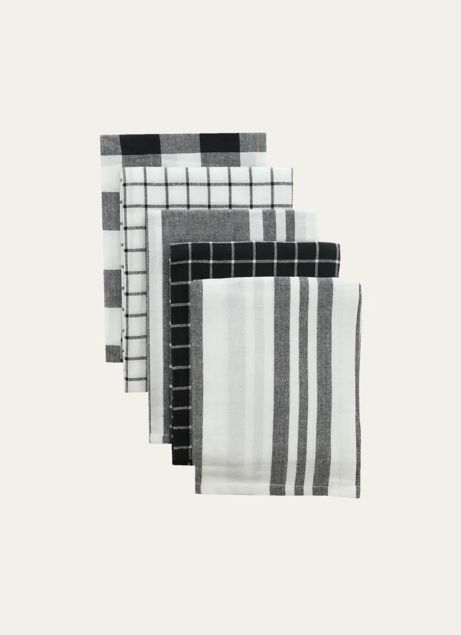 LOT DE 5 TORCHONS EN COTON Noir