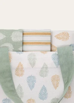 LOT DE 3 TORCHONS IMPRIMÉS MOTIF FEUILLES MULTICOLORE