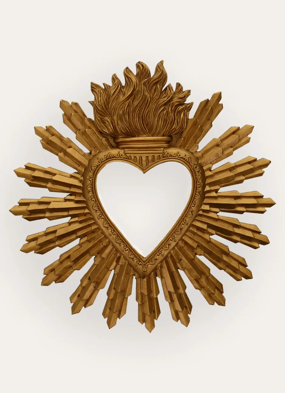 MIROIR COEUR SOLEIL DORÉ
