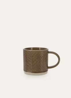 MUG EN GRÈS MOTIF CHEVRON RUSTIQUE MARRON