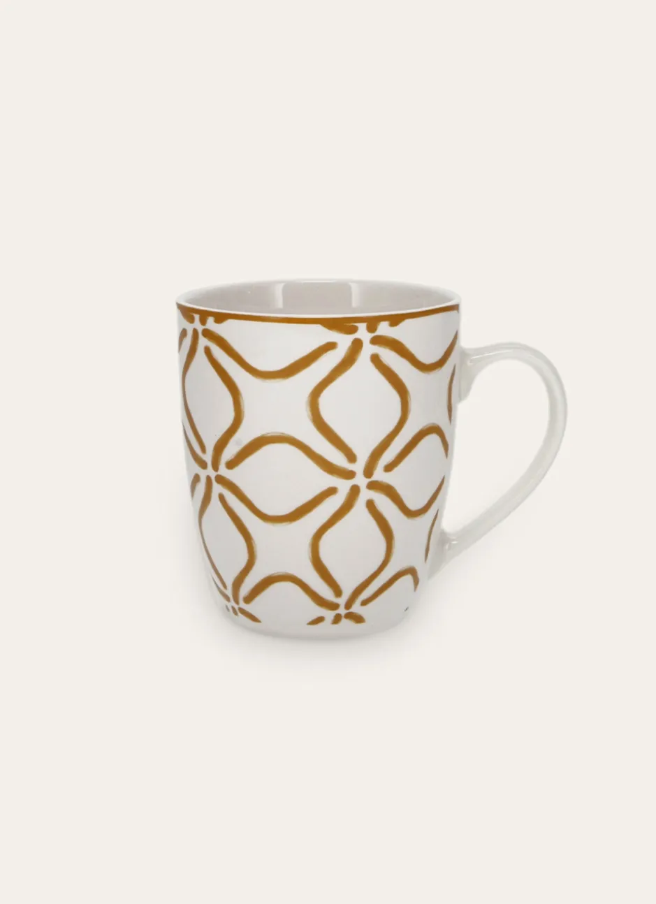 MUG EN PORCELAINE MOTIF ARABESQUE MOUTARDE