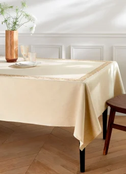 NAPPE AJOURÉE ET BRODÉE EN COTON ET LIN NATUREL