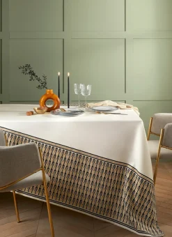 NAPPE ANTI-TACHE MOTIF GÉOMETRIQUE ECRU