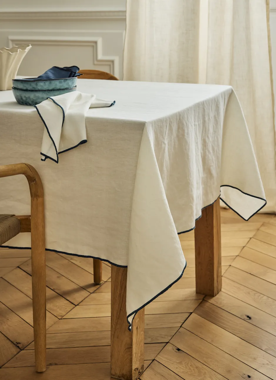 NAPPE COTON LIN FINITION BOURDON LAIT BLEU