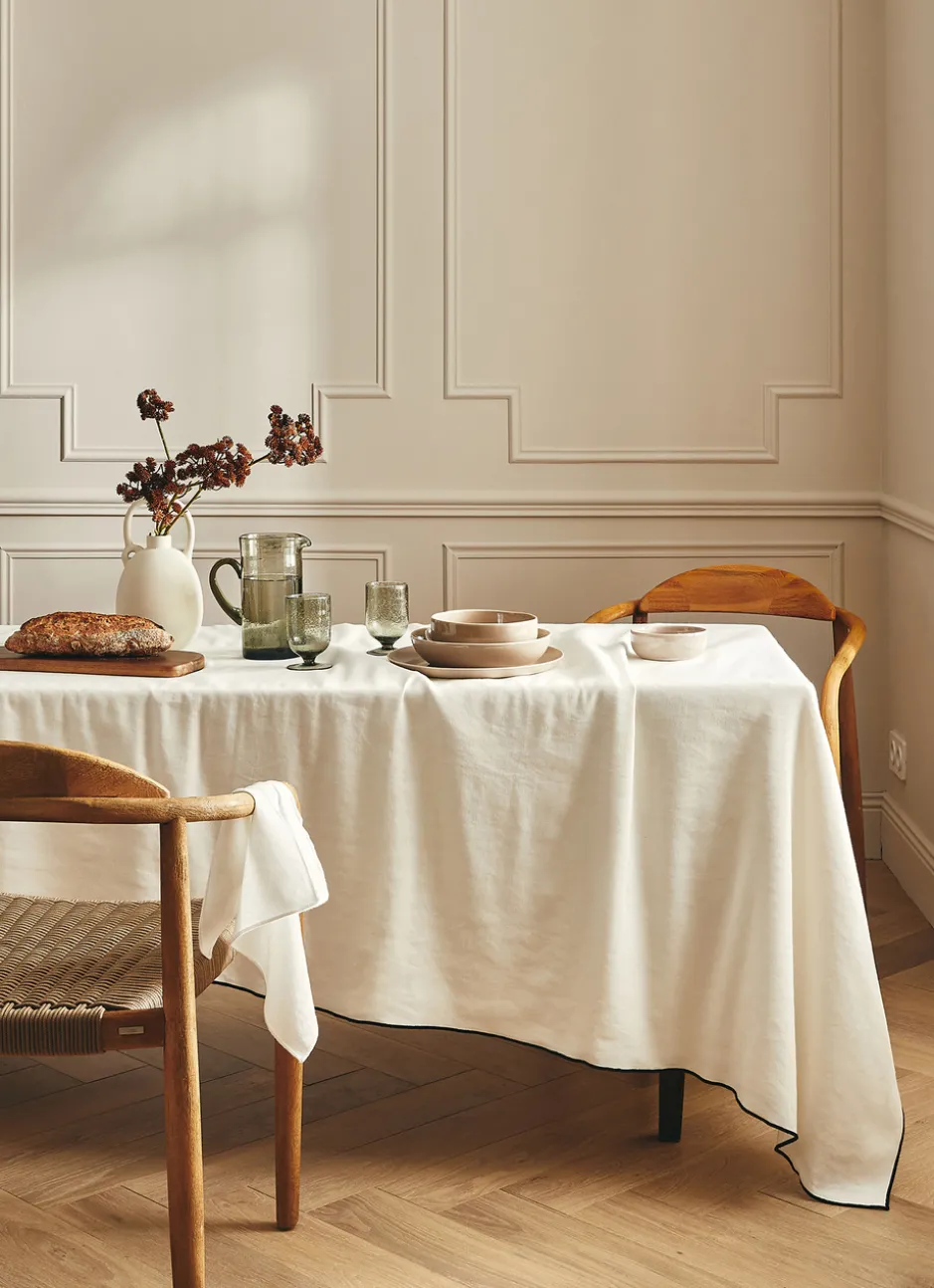NAPPE COTON LIN FINITION BOURDON LAIT / NOIR
