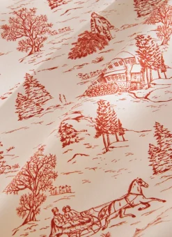 NAPPE EN COTON ANTI-TACHE SCÈNES D'HIVER NATUREL/ROUGE