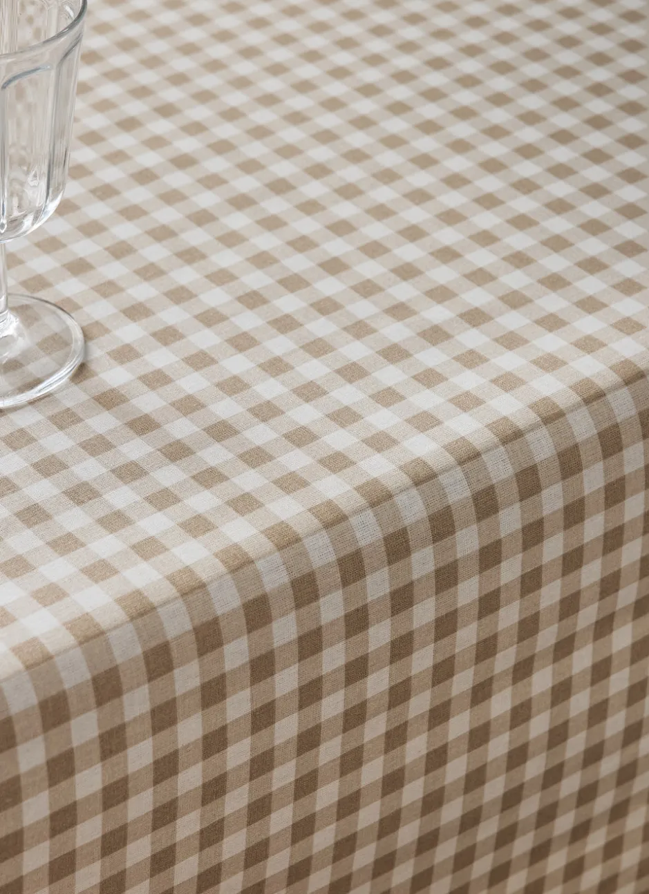 NAPPE EN COTON ENDUITE IMPRIMÉ VICHY BEIGE