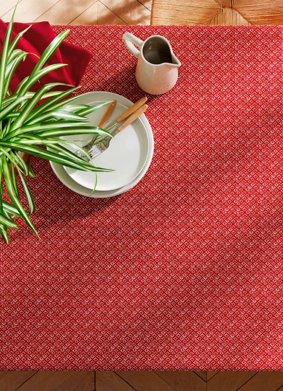 NAPPE EN COTON ENDUIT IMPRIMÉ PETITES FLEURS rouge