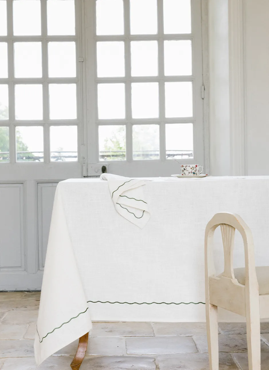 NAPPE EN COTON FLAMMÉ AVEC FINITION BOURDON BLANC CASSÉ