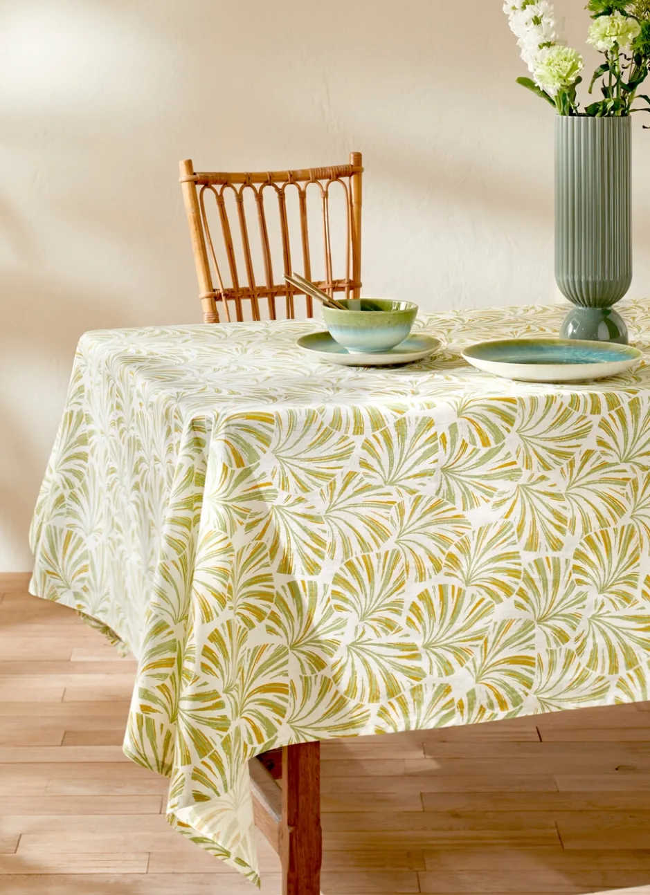 NAPPE EN COTON IMPRIMÉ FEUILLAGE PALMIER MULTICOLORE