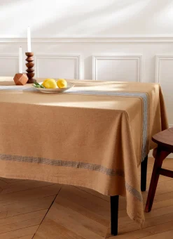 NAPPE EN COTON À RAYURES OCRE