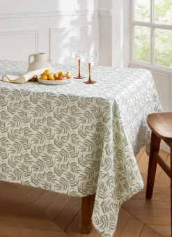 NAPPE ENDUITE IMPRIMÉ FEUILLES CLOÉ BLANC/VERT