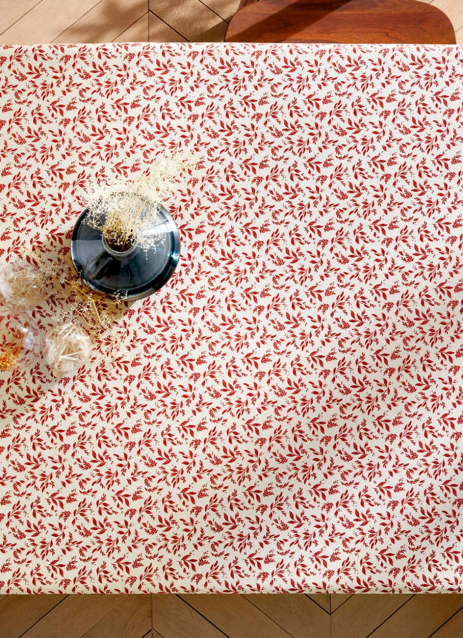 NAPPE ENDUITE À MOTIF VÉGÉTAL BEIGE / BORDEAUX