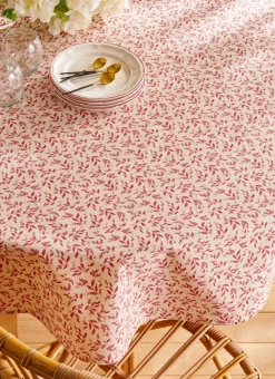 NAPPE ENDUITE À MOTIF VÉGÉTAL BEIGE / BORDEAUX