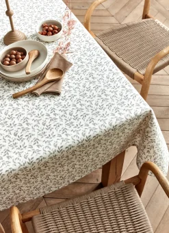 NAPPE ENDUITE À MOTIF VÉGÉTAL BLANC / GRIS