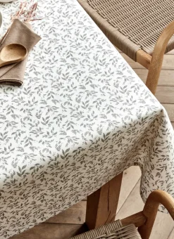 NAPPE ENDUITE À MOTIF VÉGÉTAL BLANC / GRIS