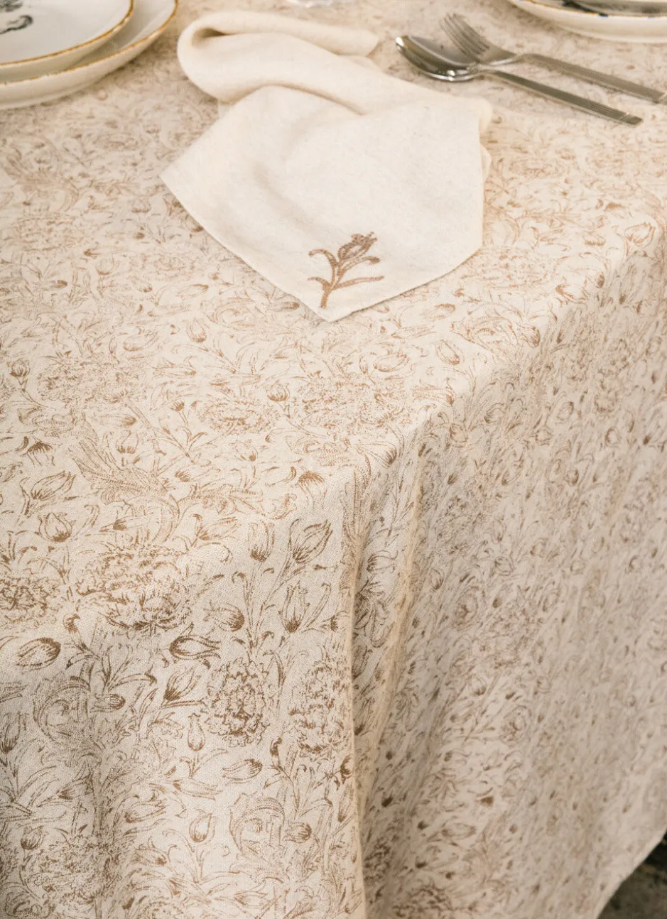 NAPPE EN LIN ET COTON À IMPRIMÉ FLORAL NATUREL