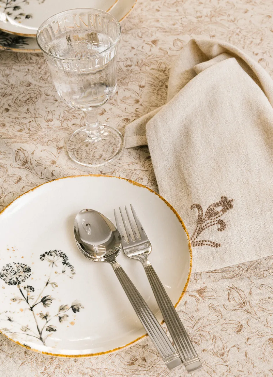 NAPPE EN LIN ET COTON À IMPRIMÉ FLORAL NATUREL