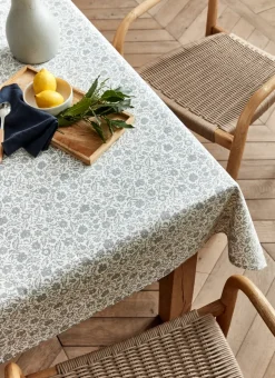 NAPPE FLEURIE EN COTON ENDUIT ÉCRU / GRIS