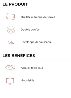 OREILLER CARRÉ DOUBLE CONFORT MOELLEUX / FERME BLANC