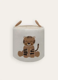 PANIER DE RANGEMENT EN TRICOT TIGRE ÉCRU