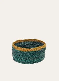 PANIER EN FIBRES DE MAIS CONTRASTÉ TURQUOISE/JAUNE