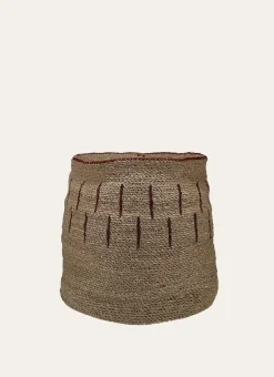 PANIER EN FIBRES NATURELLES NATUREL / BORDEAUX