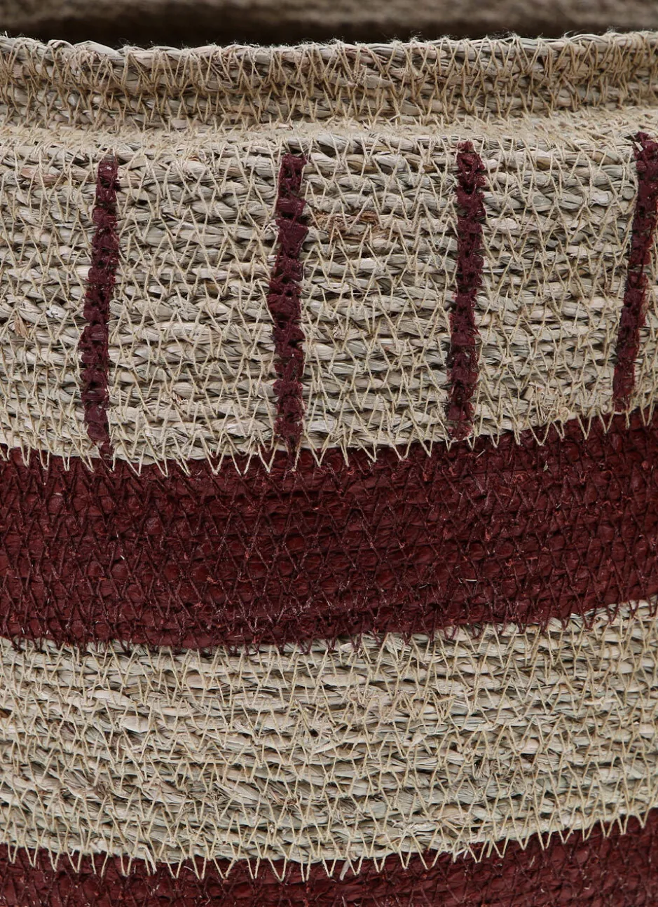 PANIER EN FIBRES NATURELLES NATUREL / BORDEAUX