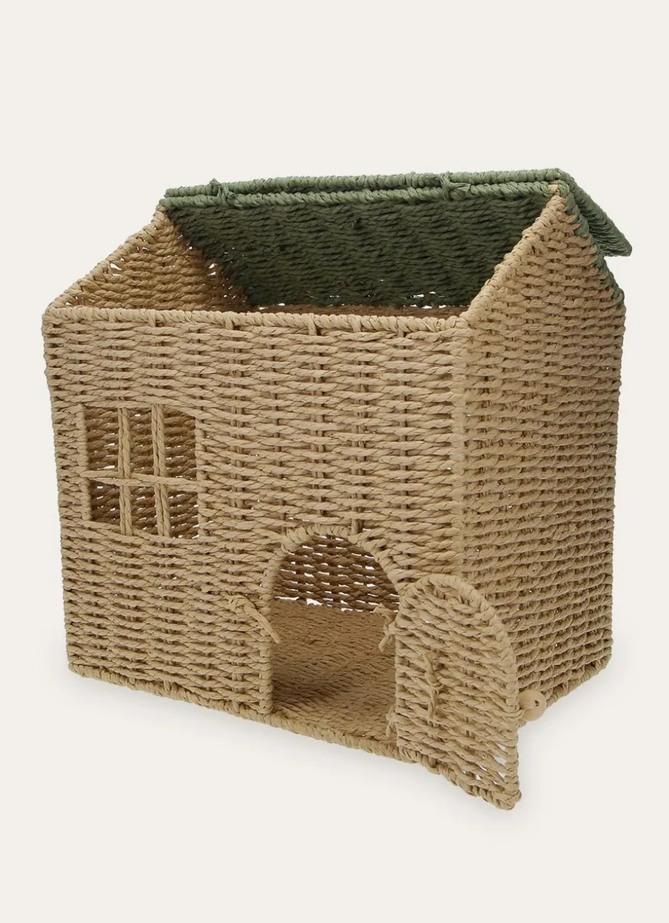 PANIER EN FORME DE MAISON EN PAPIER TRESSÉ NATUREL