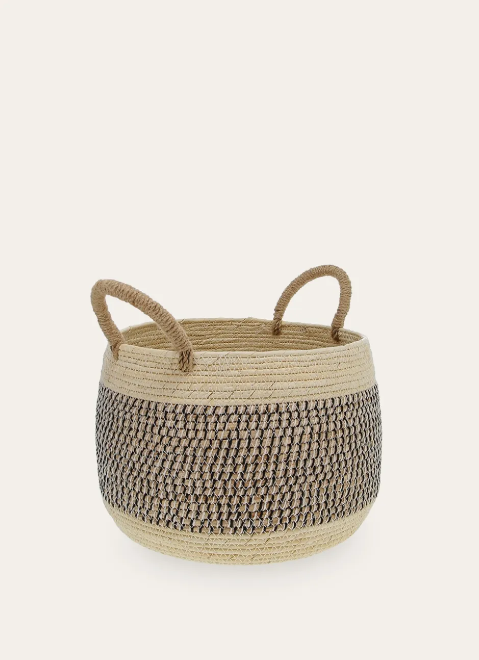 PANIER ROND AVEC ANSES EN CORDE TAILLE S ECRU/NOIR