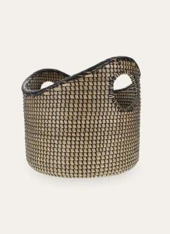 PANIER ROND EN SEAGRASS AVEC POIGNÉES NATUREL/NOIR