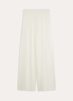 PANTALON DROIT ET LARGE EN MAILLE DOUCE ECRU