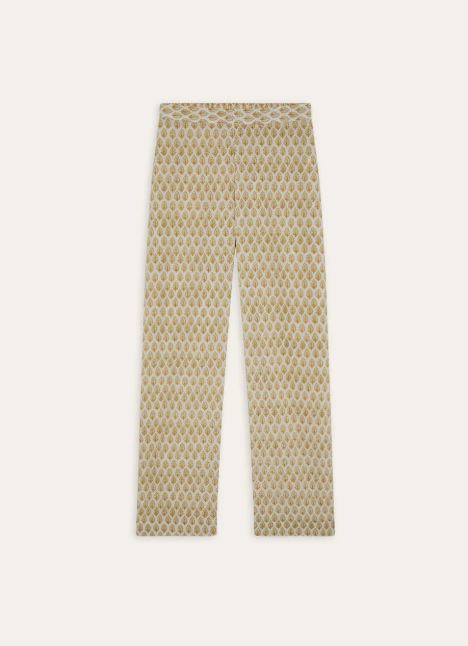 PANTALON EN VOILE DE COTON IMPRIMÉ ECRU