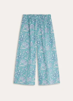 PANTALON FORME DROITE EN COTON IMPRIMÉ BLEU