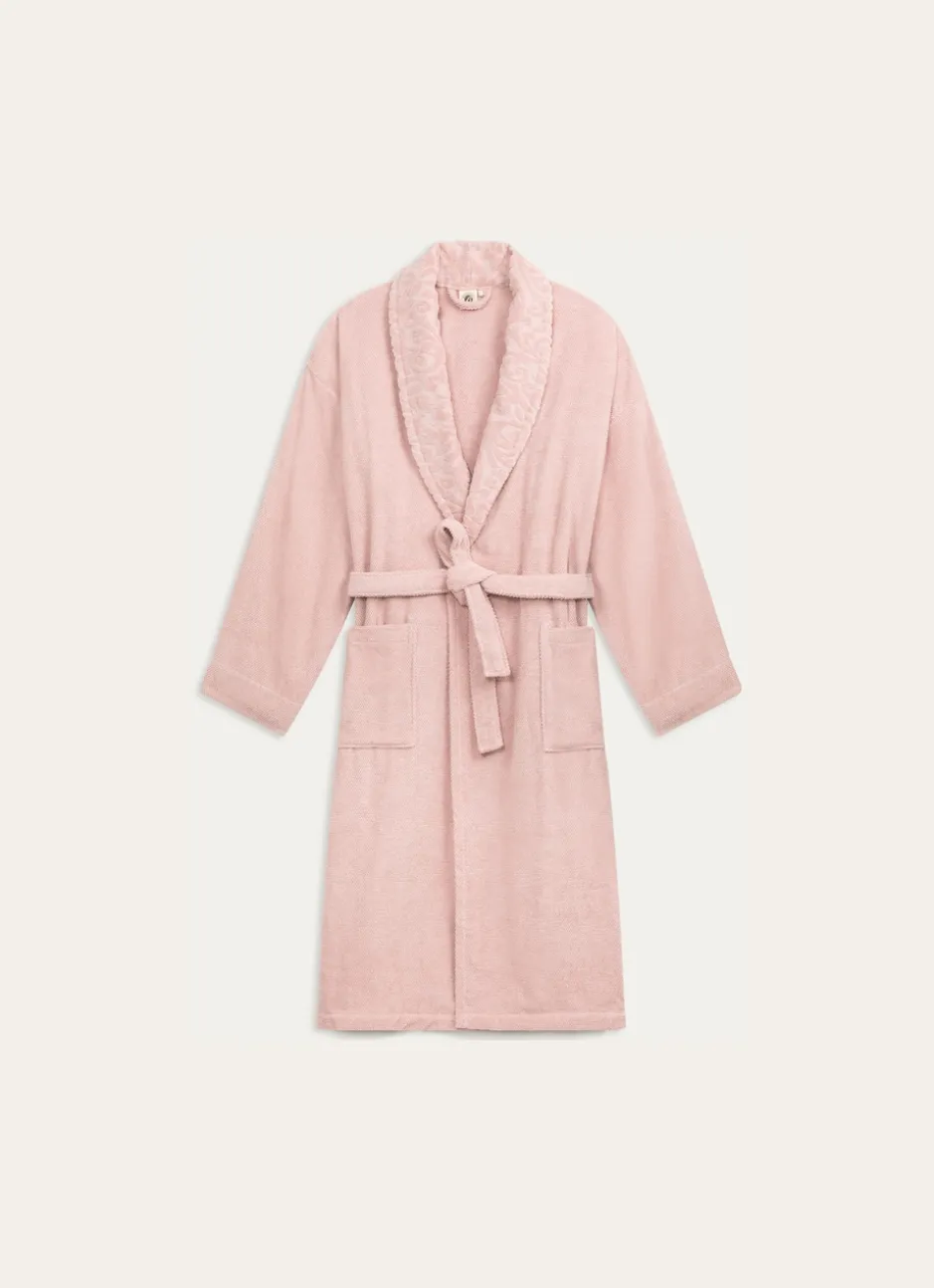 PEIGNOIR COL VELOURS CISELÉ ROSE