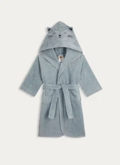 PEIGNOIR ENFANT EN ÉPONGE À CAPUCHE CHAT BLEU