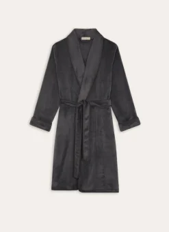 PEIGNOIR EN POLAIRE AVEC DÉTAIL SATIN GRIS