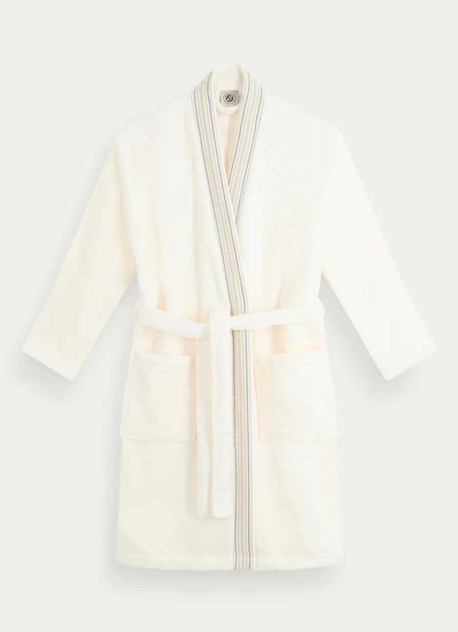 PEIGNOIR KIMONO À BANDE DÉCORATIVE IVOIRE